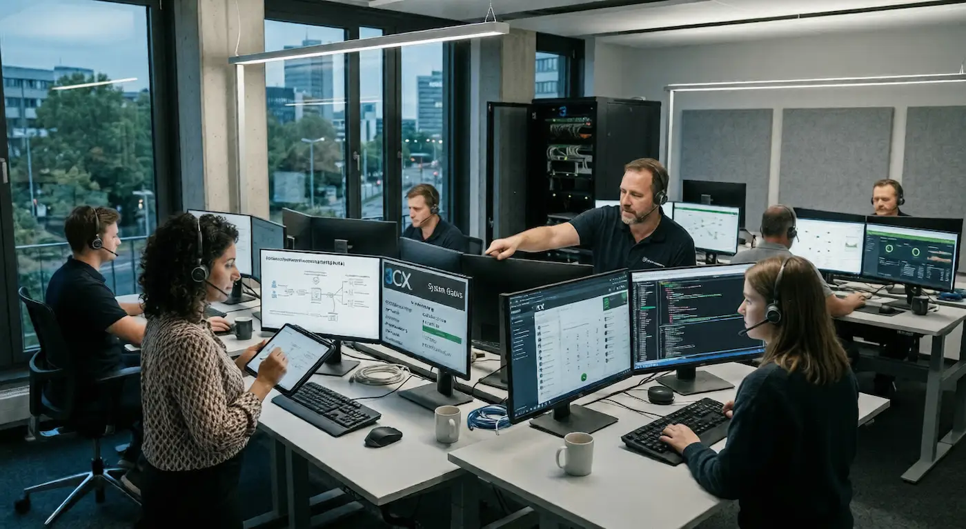 3CX Team &uuml;berwacht Telefonie und Systemstatus im modernen B&uuml;ro